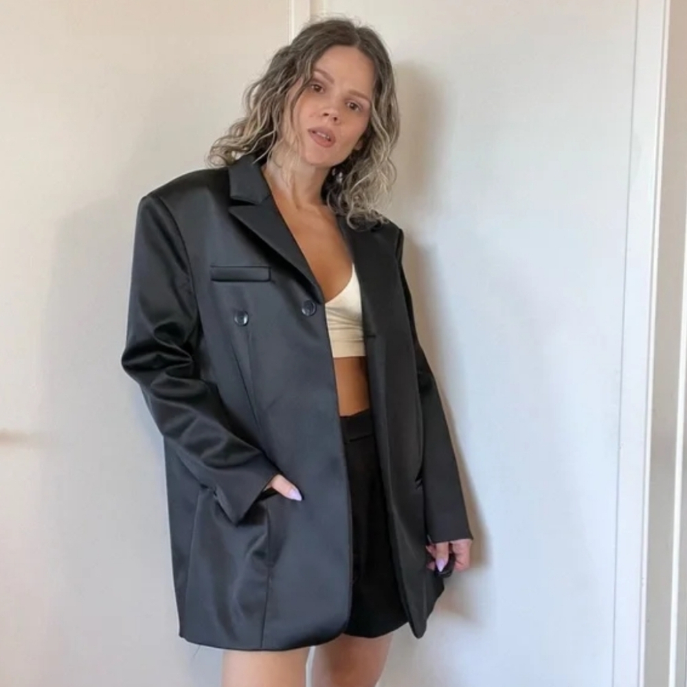 Zara Satin Blazer Black Size XS - Picture 8 of 16